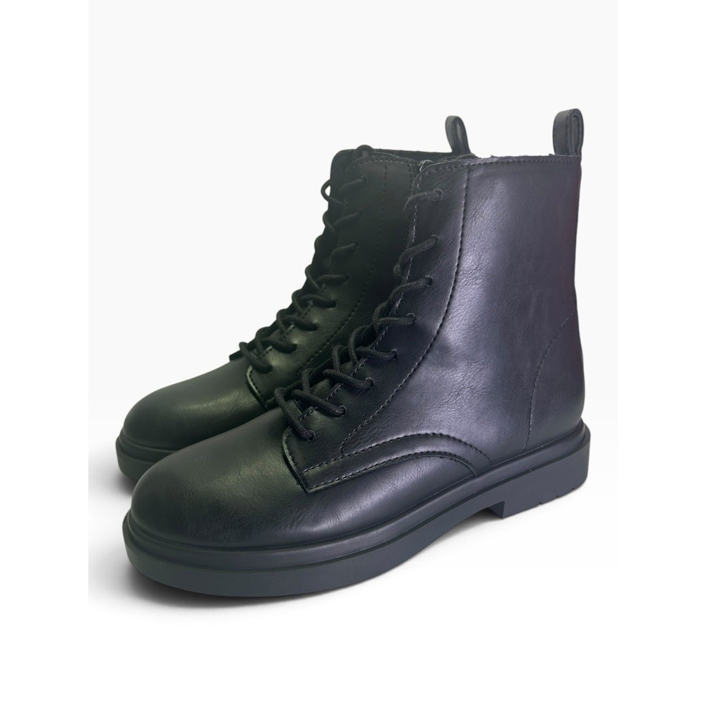 Madden Girl Paloma Women's Combat Boots Black Lace Up Side Zip Size 6.5 M
